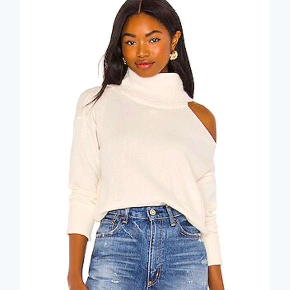 1.STATE Cold Shoulder Turtleneck Sweater in Antique White XS - Picture 1 of 9